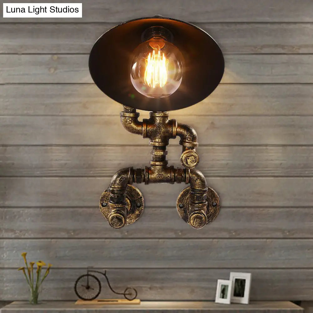 Steampunk Iron Pipe Man Wall Mount Light With Flared Bronze Shade - Bedroom Lamp (1 Head)