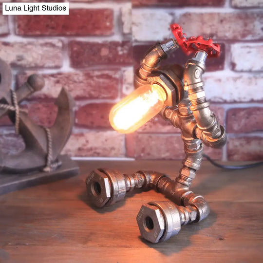 Steampunk Iron Robot Table Light With Water Valve - Unique Coffee Shop Lamp