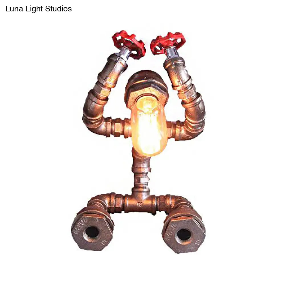 Steampunk Iron Robot Table Light With Water Valve - Unique Coffee Shop Lamp