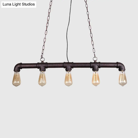 Steampunk Island Pendant With 5 Lights - Industrial Style Ceiling Light For Dining Room In