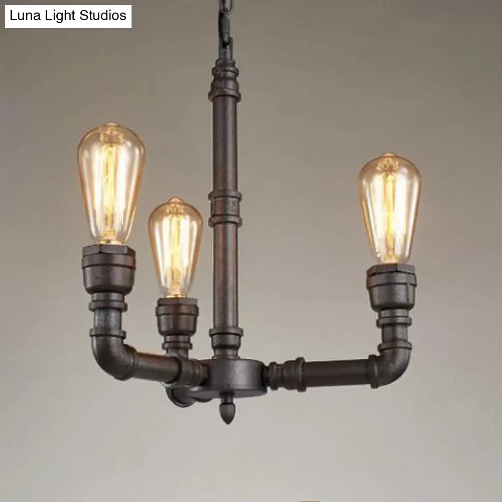 Steampunk Metal Black Chandelier With 3/6 Bulb Piping - Stylish Pendant Ceiling Light For Bistros