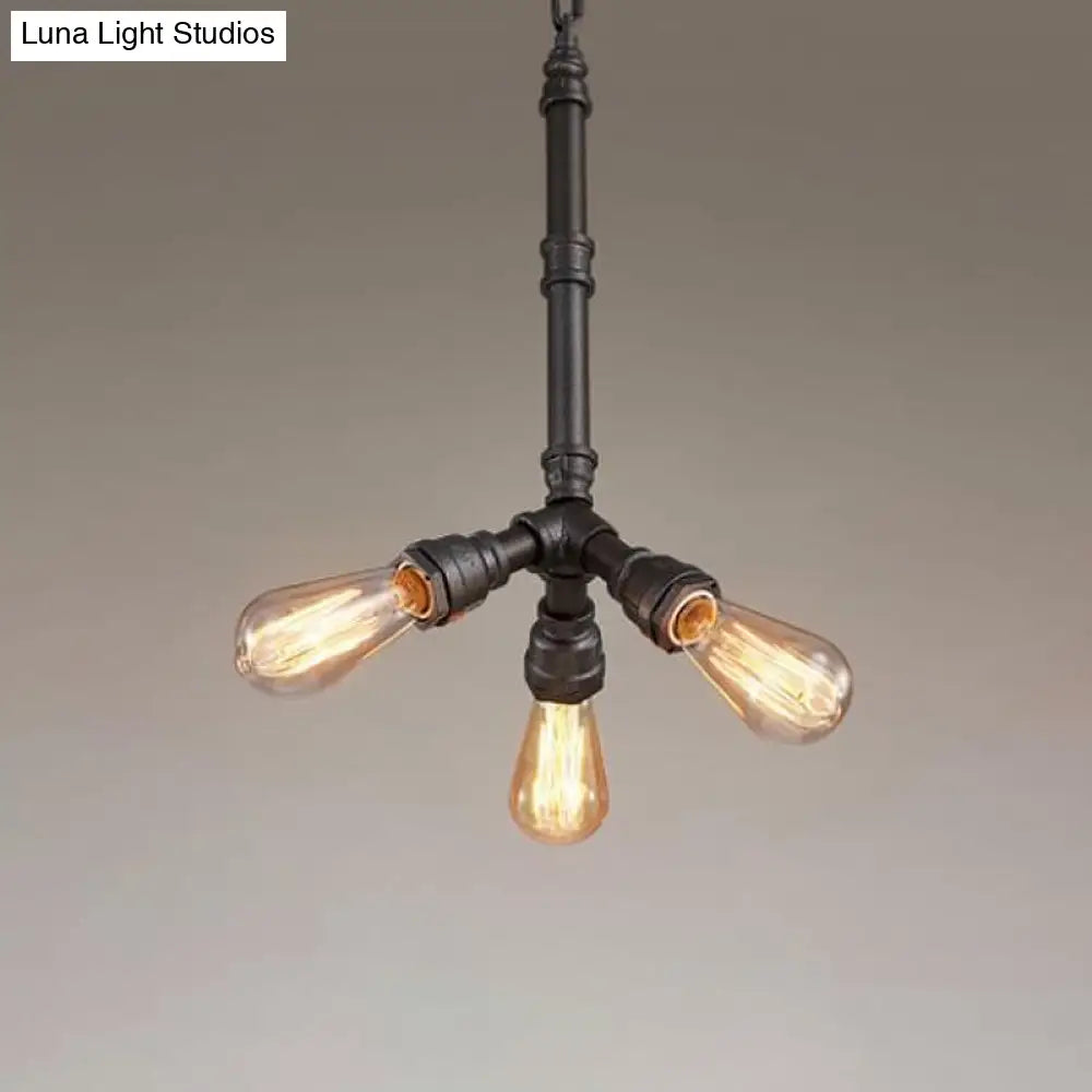 Steampunk Metal Black Chandelier With 3/6 Bulb Piping - Stylish Pendant Ceiling Light For Bistros