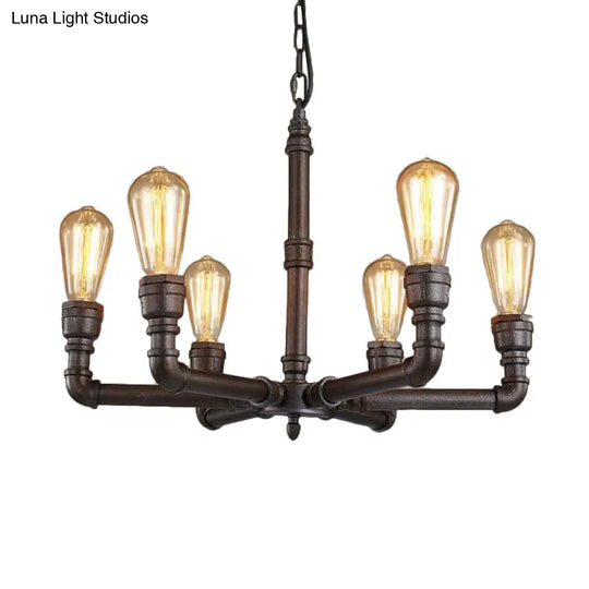 Steampunk Metal Black Chandelier With 3/6 Bulb Piping - Stylish Pendant Ceiling Light For Bistros