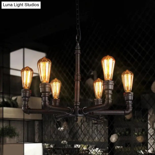 Steampunk Metal Black Chandelier With 3/6 Bulb Piping - Stylish Pendant Ceiling Light For Bistros