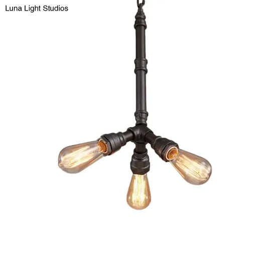 Steampunk Metal Black Chandelier With 3/6 Bulb Piping - Stylish Pendant Ceiling Light For Bistros