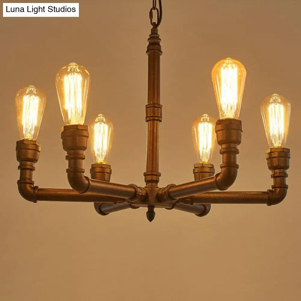 Steampunk Metal Black Chandelier With 3/6 Bulb Piping - Stylish Pendant Ceiling Light For Bistros