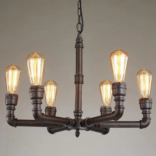 Steampunk Metal Black Chandelier With 3/6 Bulb Piping - Stylish Pendant Ceiling Light For Bistros 6