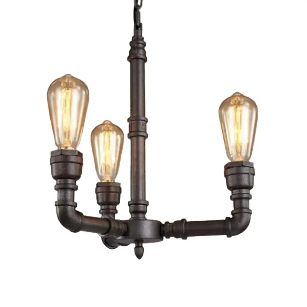 Steampunk Metal Black Chandelier With 3/6 Bulb Piping - Stylish Pendant Ceiling Light For Bistros 3