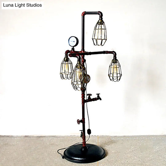 Steampunk Metal Cage Shade Floor Lamp With 4 Bulbs Rust Finish Plug In Cord Ideal For Living Room