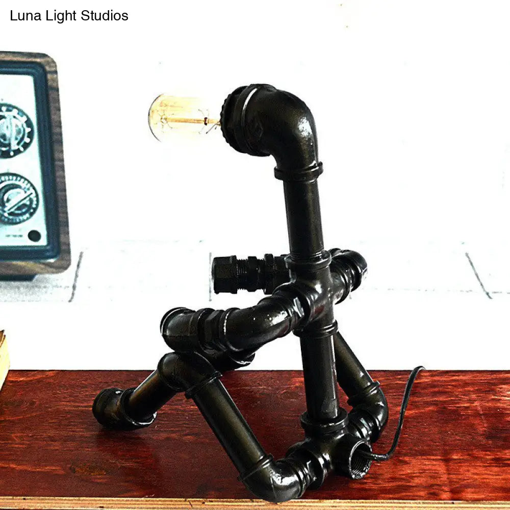 Steampunk Metal Robot Night Light - Black Decorative Table Lamp For Bedroom