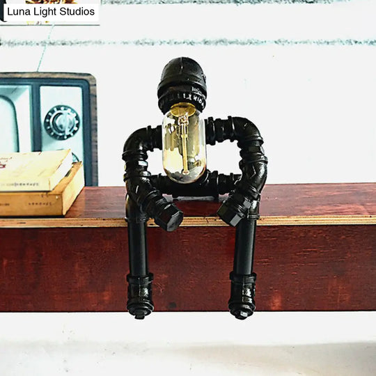 Steampunk Metal Robot Night Light - Black Decorative Table Lamp For Bedroom