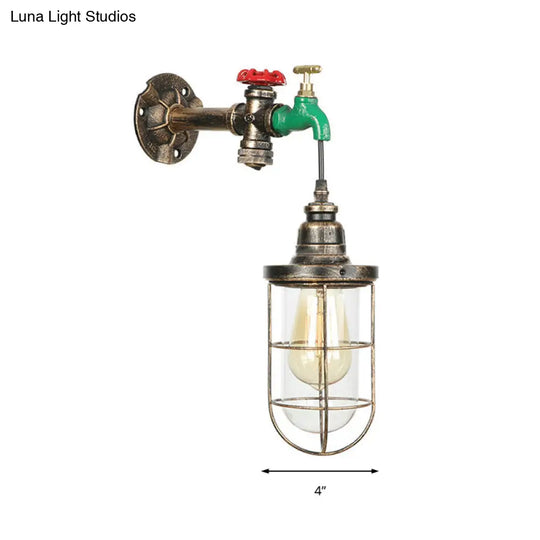 Steampunk Metal Wall Lamp Vintage Faucet Design 1 Bulb Balcony Sconce In Antique Bronze