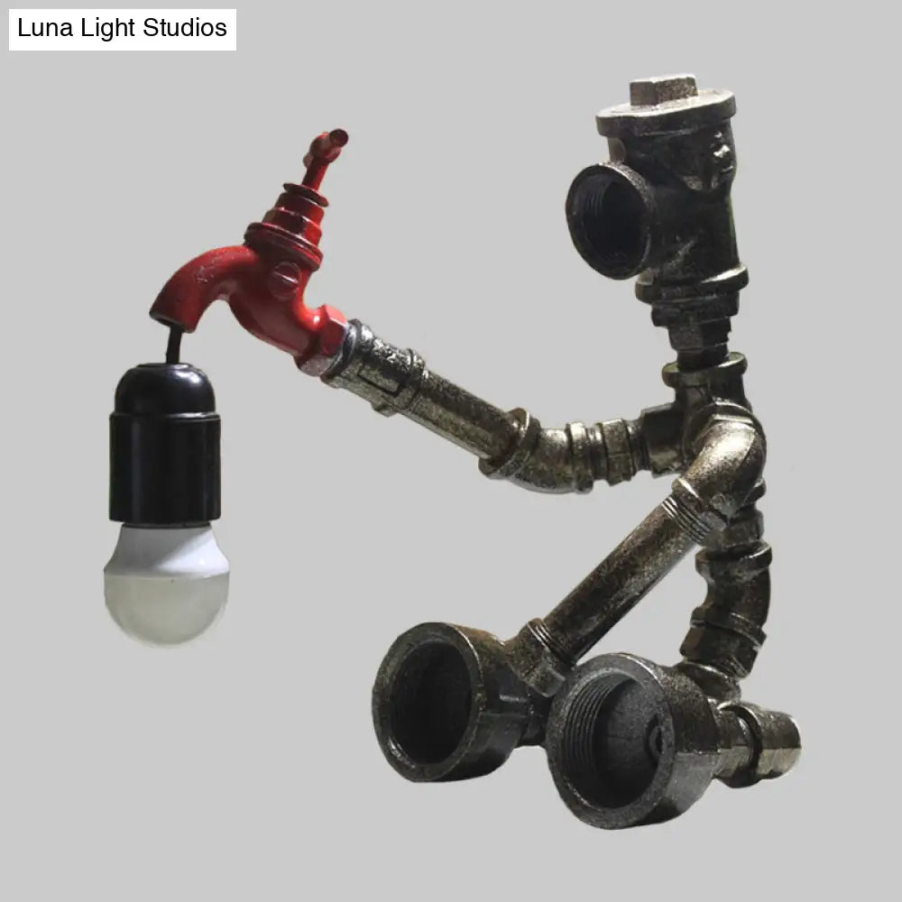 Steampunk Metallic Robot Table Light With Faucet Deco: 1-Light Child Bedroom Lamp In Bronze/Silver