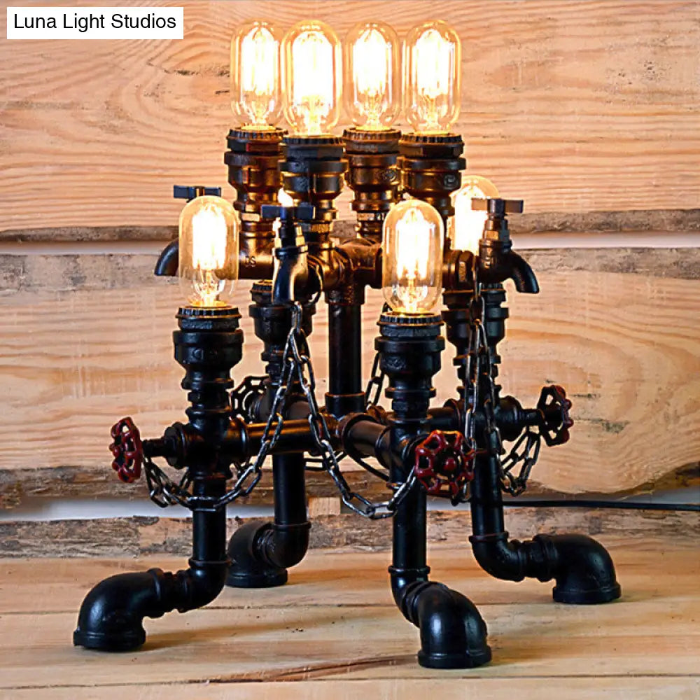 Steampunk Open Bulb Table Lamp - Multi Light Metallic Lighting In Black 8.5/14 Width Ideal For