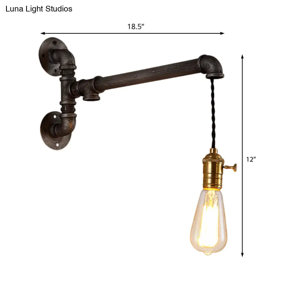 Steampunk Open Bulb Wall Light In Aged Silver - Hanging Cord And Pipe 1 Metal Mount Fixture