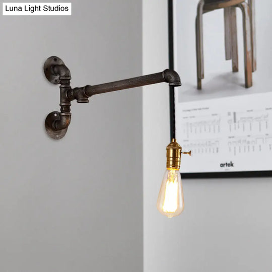 Steampunk Open Bulb Wall Light In Aged Silver - Hanging Cord And Pipe 1 Metal Mount Fixture