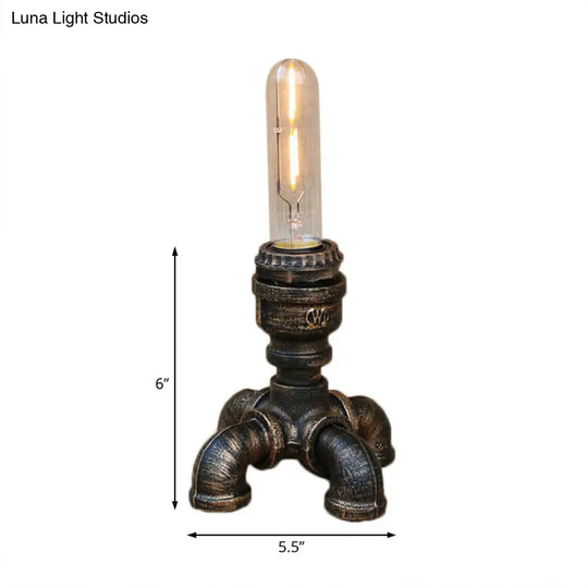 Steampunk Piped Table Lamp - Open Bulb Design Antique Bronze Finish