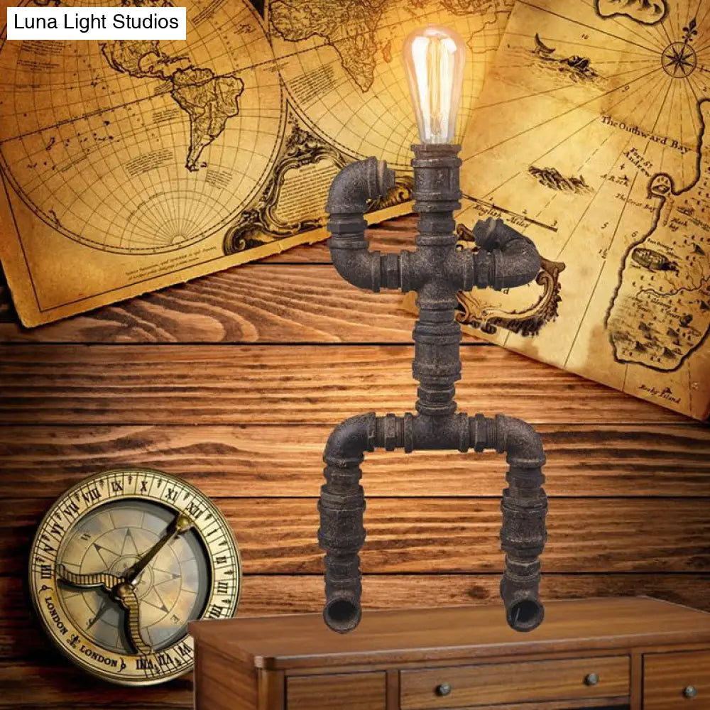 Steampunk Robot Wrought Iron Table Lamp With Pipe Design | Brass/Bronze Finish Perfect For Childrens