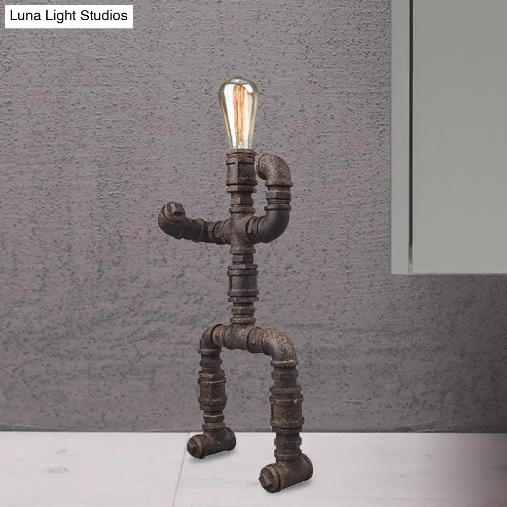 Steampunk Robot Wrought Iron Table Lamp With Pipe Design | Brass/Bronze Finish Perfect For Childrens