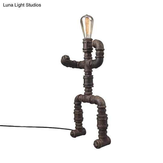 Steampunk Robot Wrought Iron Table Lamp With Pipe Design | Brass/Bronze Finish Perfect For Childrens