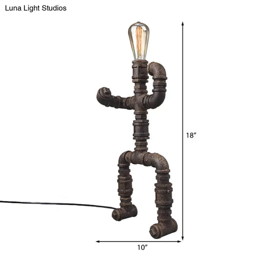 Steampunk Robot Wrought Iron Table Lamp With Pipe Design | Brass/Bronze Finish Perfect For Childrens