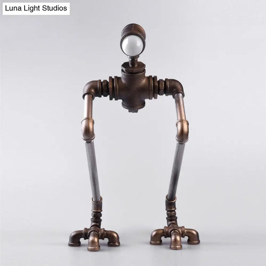 Steampunk Silver Iron Nightstand Lamp: Long-Legged Pipe Man Bedside Table Light With Warm/White