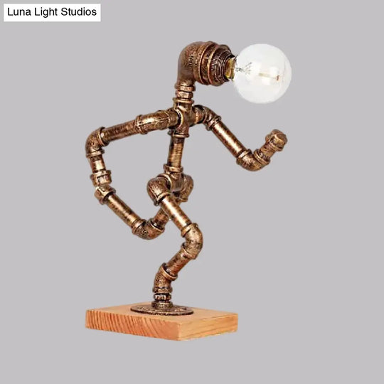 Steampunk Style Bronze Metal Table Lamp With Robot Athlete Design - 1 Light Lighting For Bedroom