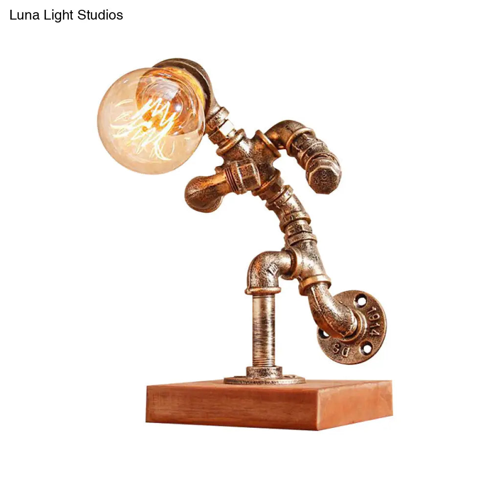 Steampunk Style Bronze Metal Table Lamp With Robot Athlete Design - 1 Light Lighting For Bedroom