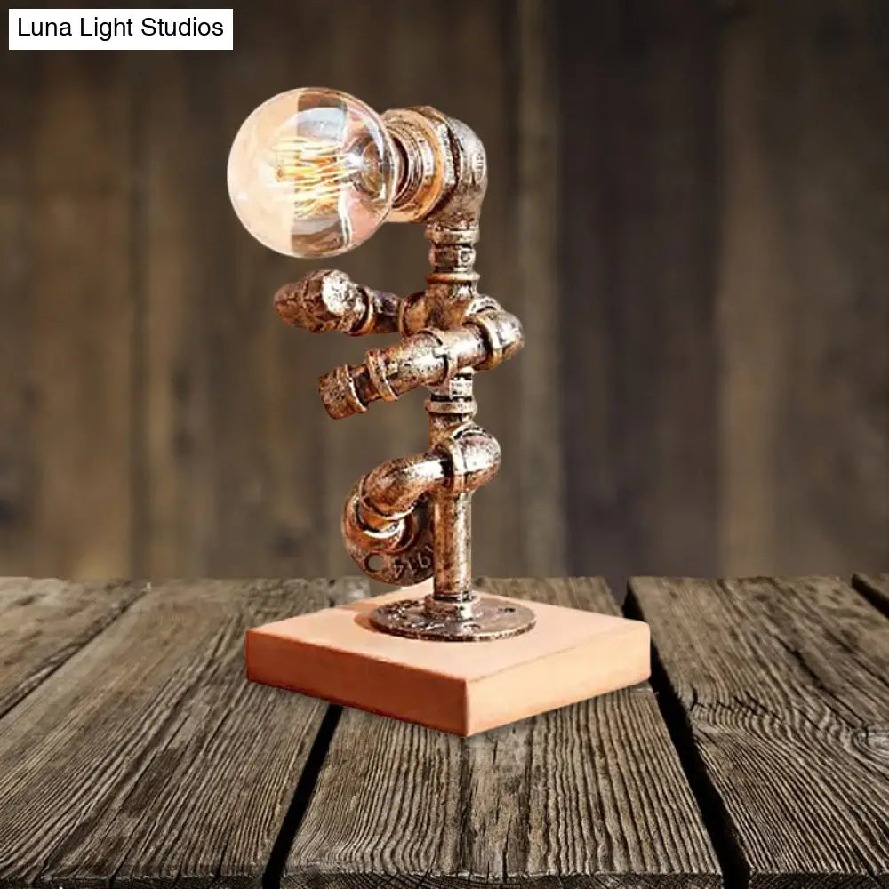 Steampunk Style Bronze Metal Table Lamp With Robot Athlete Design - 1 Light Lighting For Bedroom