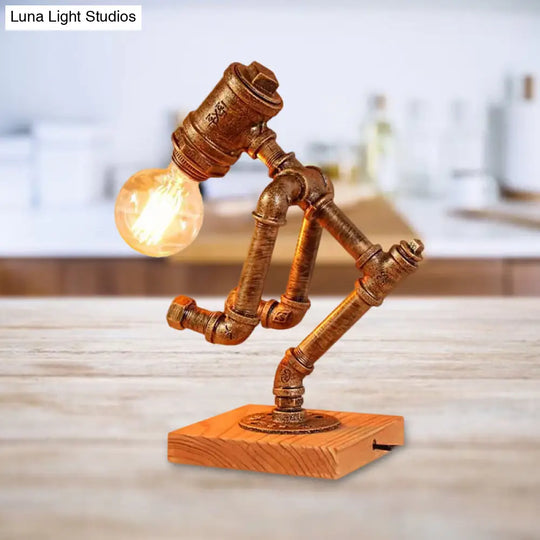 Steampunk Style Bronze Metal Table Lamp With Robot Athlete Design - 1 Light Lighting For Bedroom