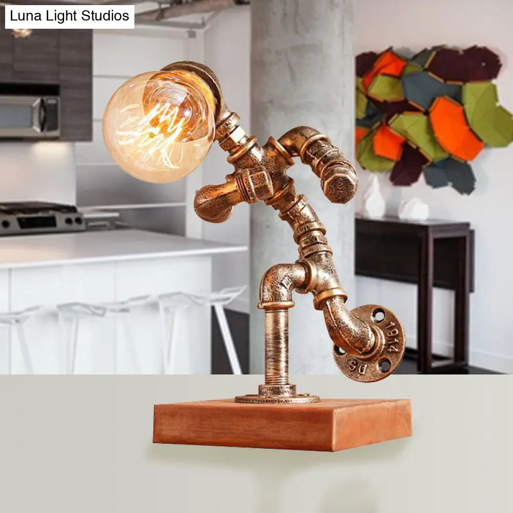 Steampunk Style Bronze Metal Table Lamp With Robot Athlete Design - 1 Light Lighting For Bedroom