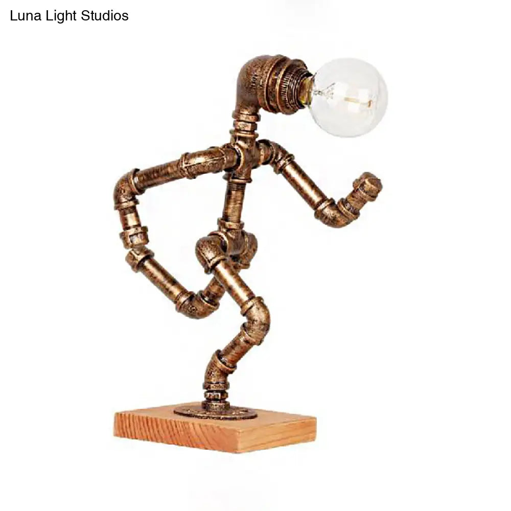 Steampunk Style Bronze Metal Table Lamp With Robot Athlete Design - 1 Light Lighting For Bedroom