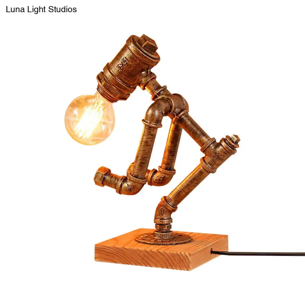 Steampunk Style Bronze Metal Table Lamp With Robot Athlete Design - 1 Light Lighting For Bedroom