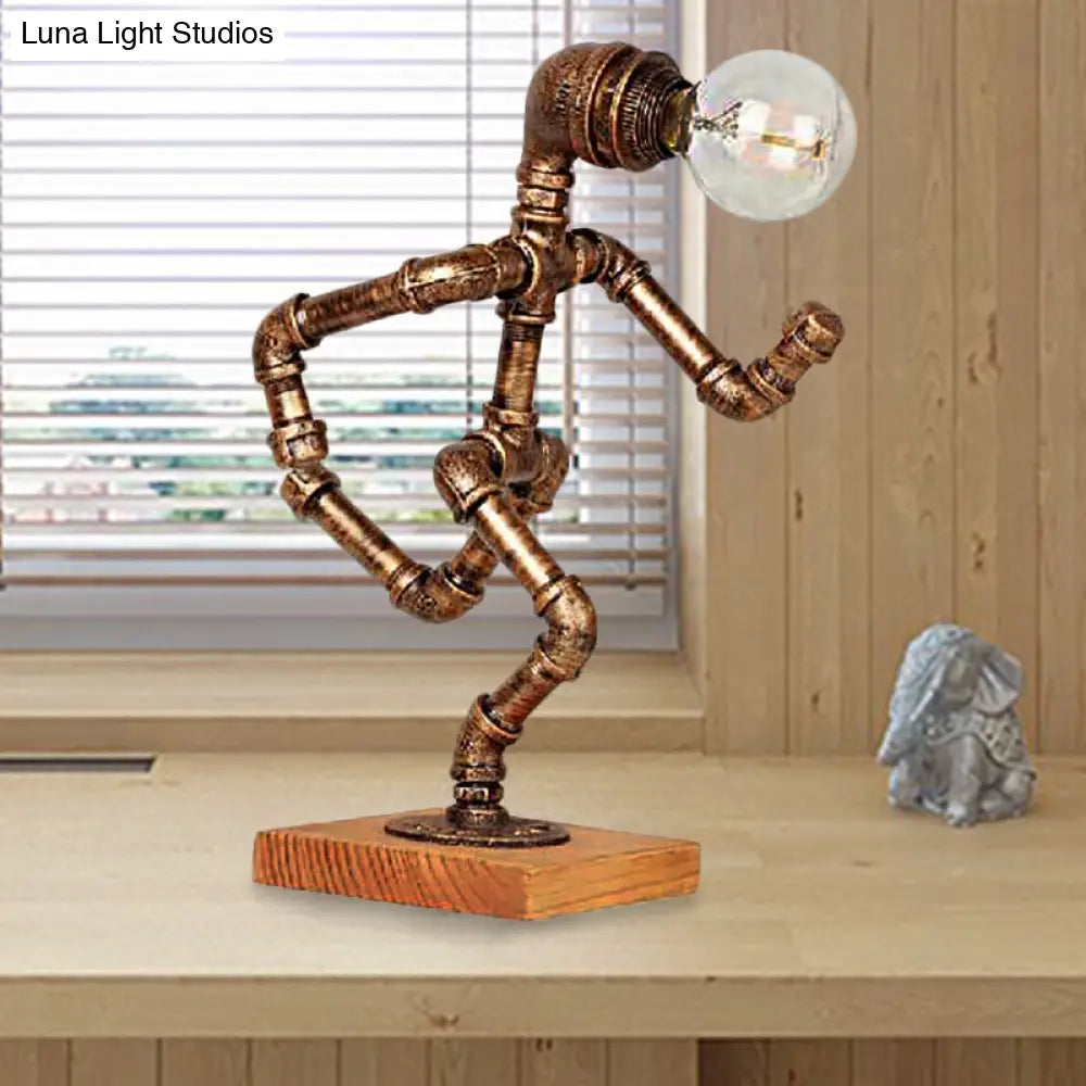 Steampunk Style Bronze Metal Table Lamp With Robot Athlete Design - 1 Light Lighting For Bedroom