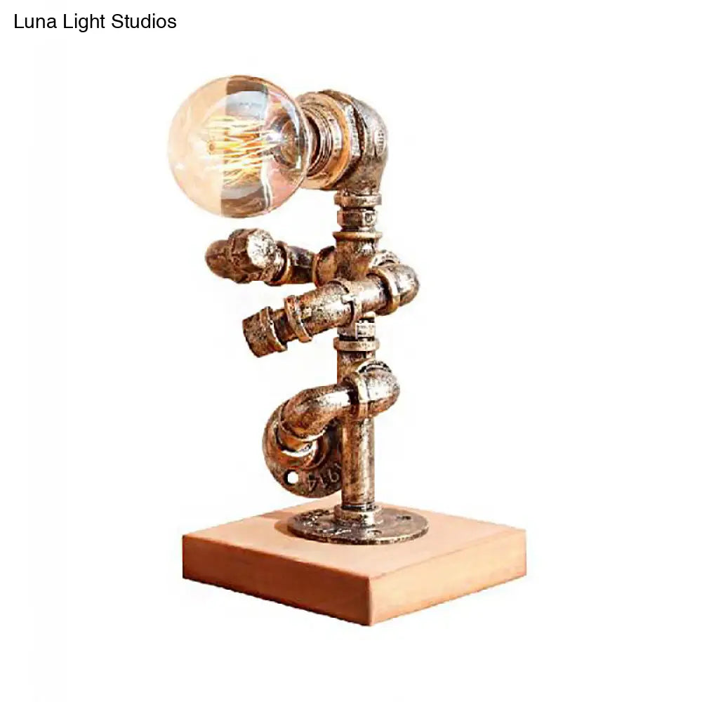 Steampunk Style Bronze Metal Table Lamp With Robot Athlete Design - 1 Light Lighting For Bedroom