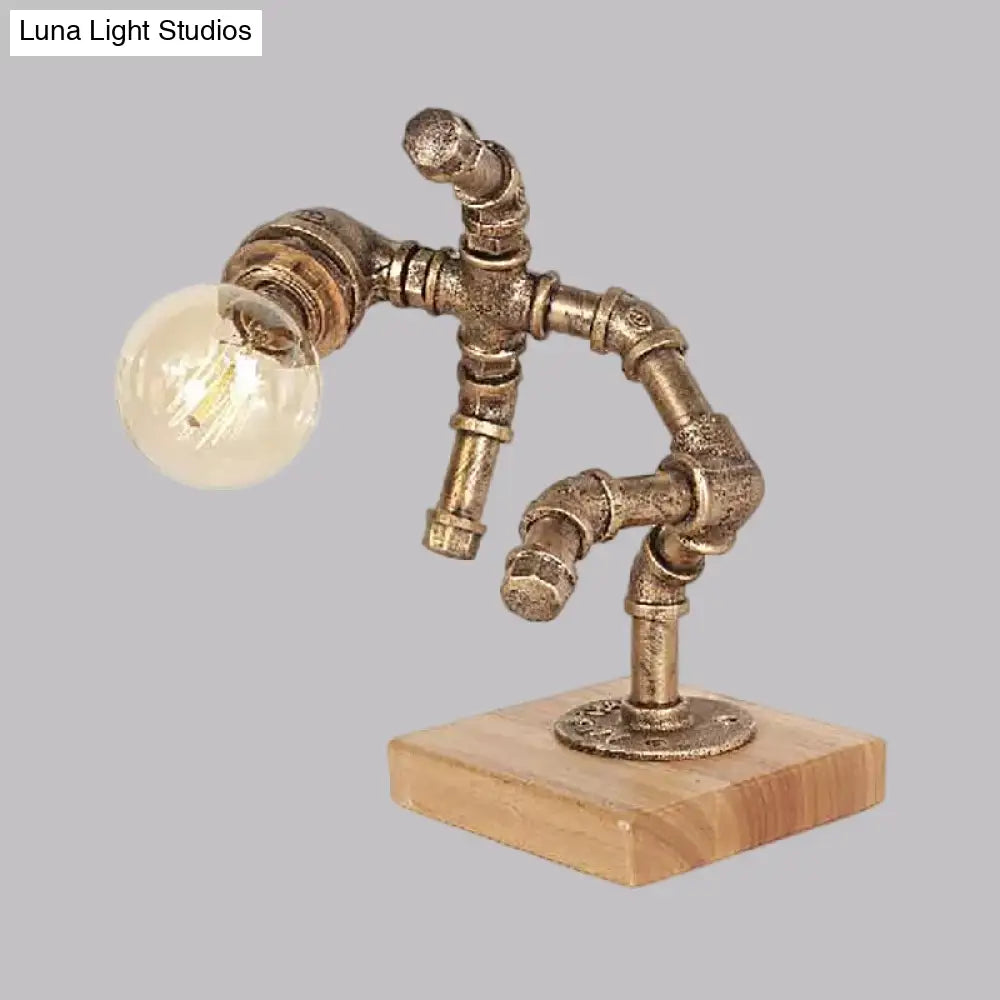 Steampunk Style Bronze Metal Table Lamp With Robot Athlete Design - 1 Light Lighting For Bedroom