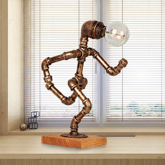 Steampunk Style Bronze Metal Table Lamp With Robot Athlete Design - 1 Light Lighting For Bedroom / C