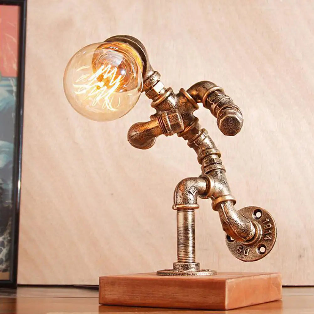 Steampunk Style Bronze Metal Table Lamp With Robot Athlete Design - 1 Light Lighting For Bedroom / E