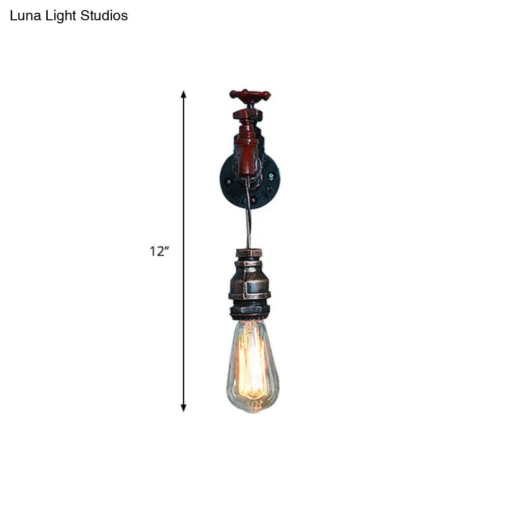 Steampunk Style Open Bulb Wall Light With Faucet - 1 Iron Fixture (Bronze)