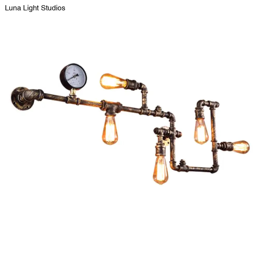 Steampunk Style Piping Wall Lamp With 5 Bulbs For Restaurants