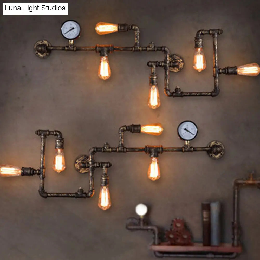 Steampunk Style Piping Wall Lamp With 5 Bulbs For Restaurants