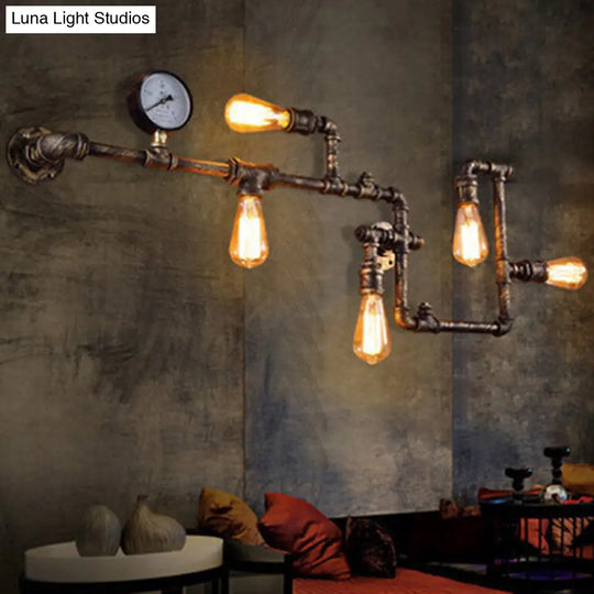 Steampunk Style Piping Wall Lamp With 5 Bulbs For Restaurants