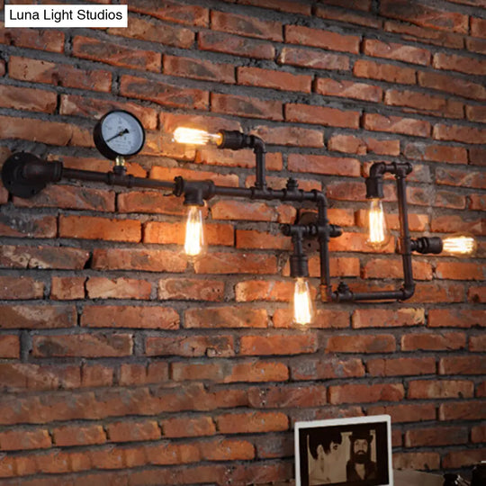 Steampunk Style Piping Wall Lamp With 5 Bulbs For Restaurants