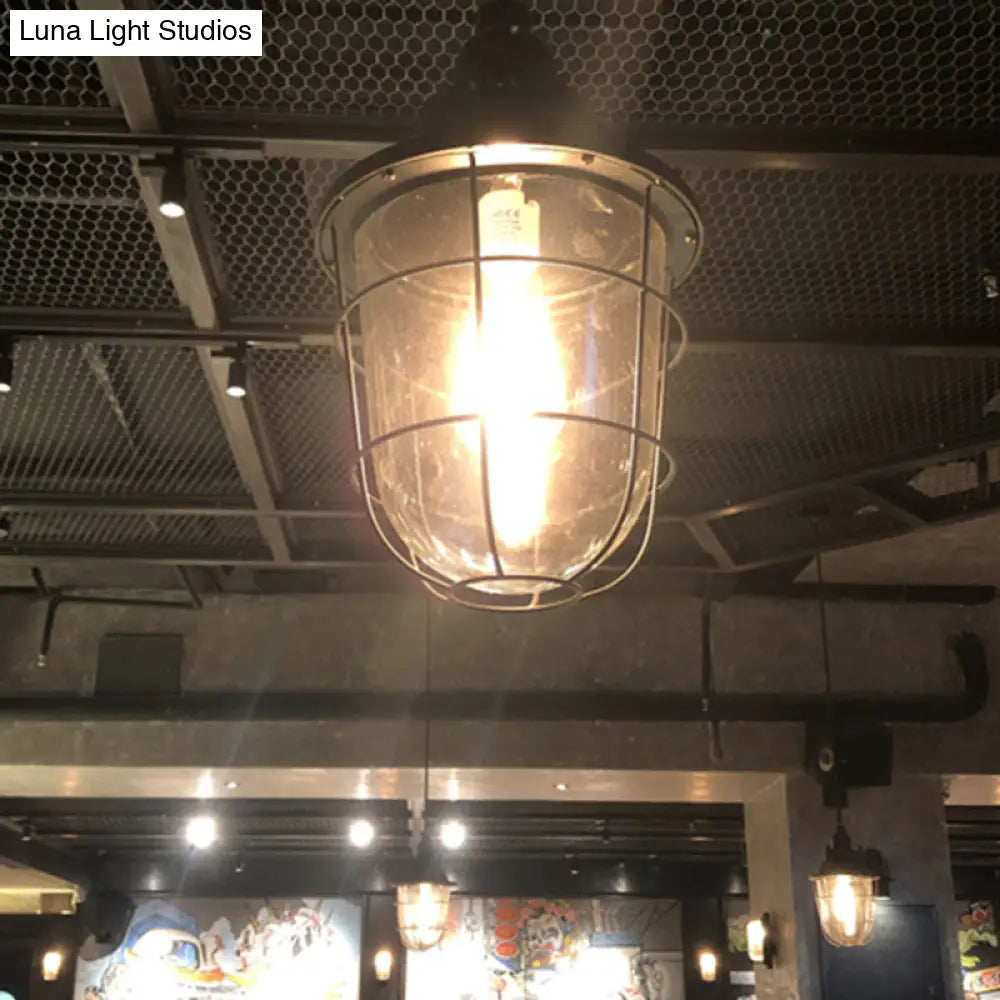 Steampunk Style Silver Cage Pendant Light With Metal Finish - Pub Ceiling Fixture 1 Bulb