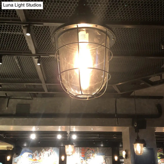 Steampunk Style Silver Cage Pendant Light With Metal Finish - Pub Ceiling Fixture 1 Bulb