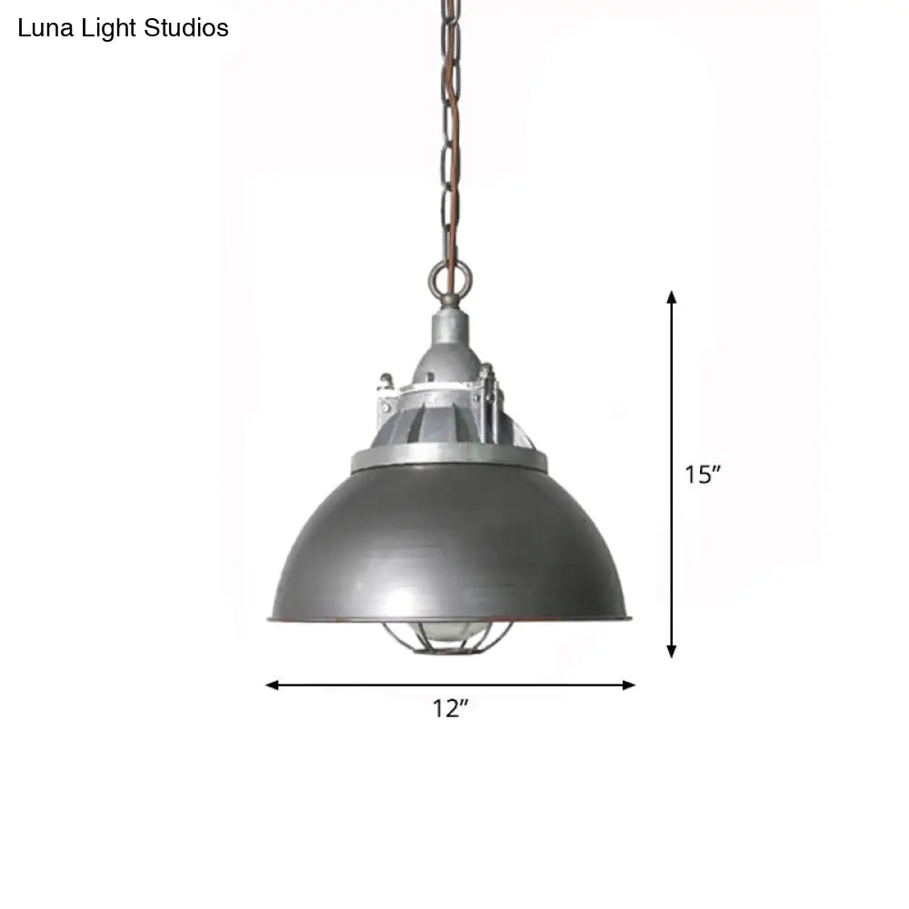 Steampunk Style Silver Cage Pendant Light With Metal Finish - Pub Ceiling Fixture 1 Bulb