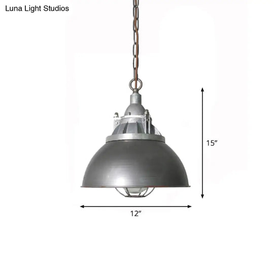 Steampunk Style Silver Cage Pendant Light With Metal Finish - Pub Ceiling Fixture 1 Bulb