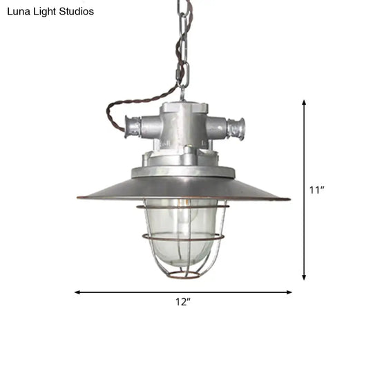 Steampunk Style Silver Cage Pendant Light With Metal Finish - Pub Ceiling Fixture 1 Bulb