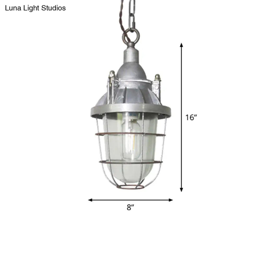 Steampunk Style Silver Cage Pendant Light With Metal Finish - Pub Ceiling Fixture 1 Bulb