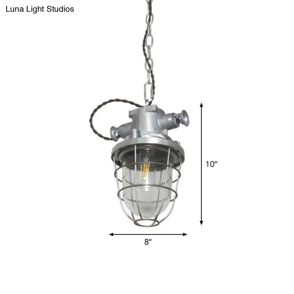 Steampunk Style Silver Cage Pendant Light With Metal Finish - Pub Ceiling Fixture 1 Bulb